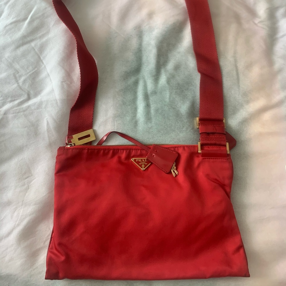 Red Prada Nylon Crossbody Bag